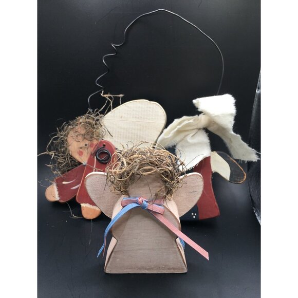 Vintage Handmade Wood Angels Ornaments with Wire Christmas Holiday Decor SET - Picture 13 of 15